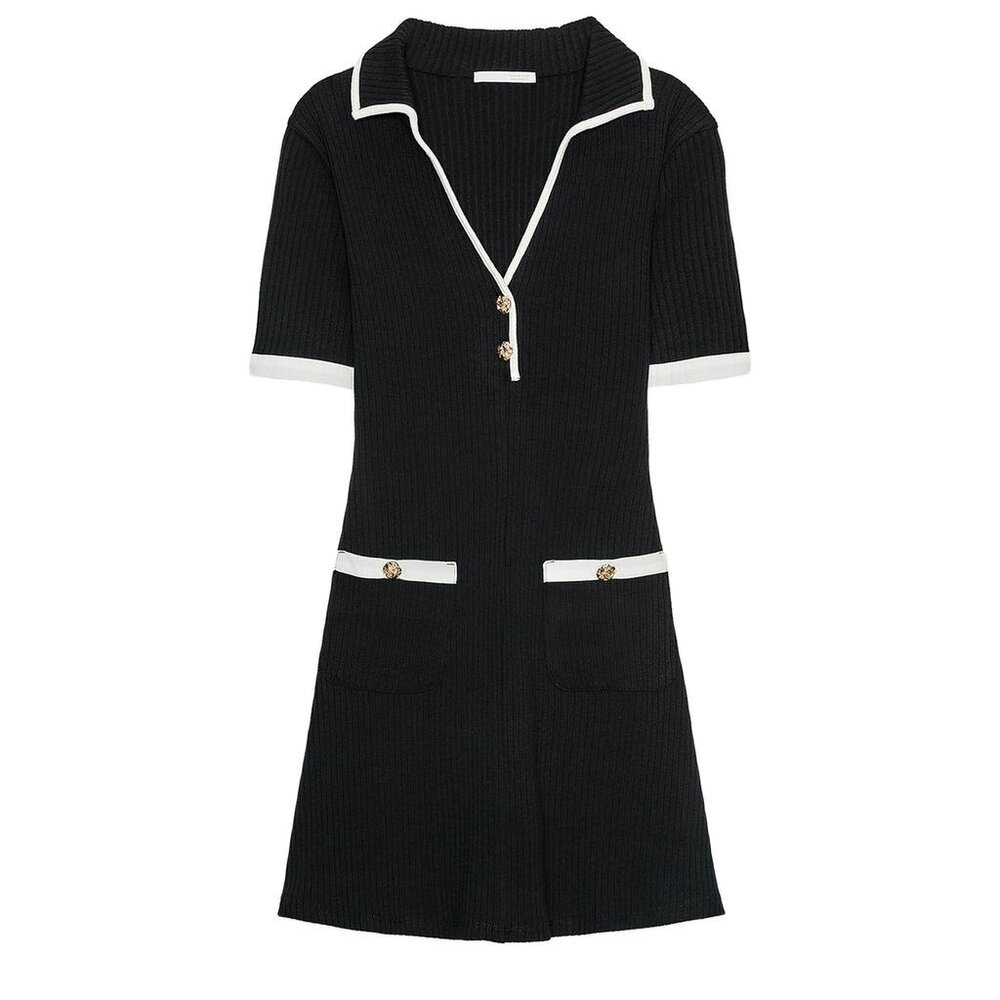 ZARA RIBBED DRESS WITH METAL BUTTONS, S